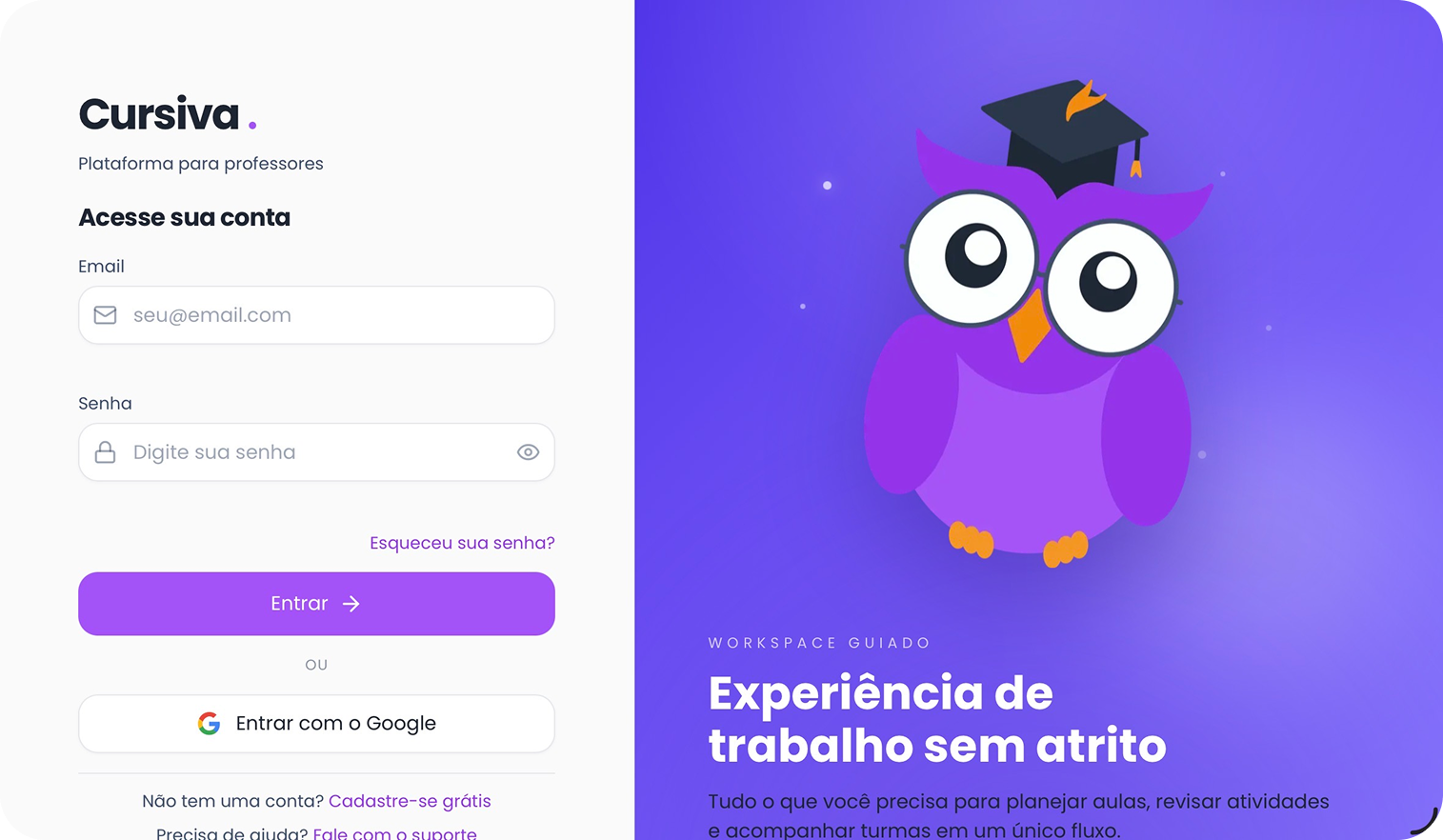 Tela de login da versão anterior