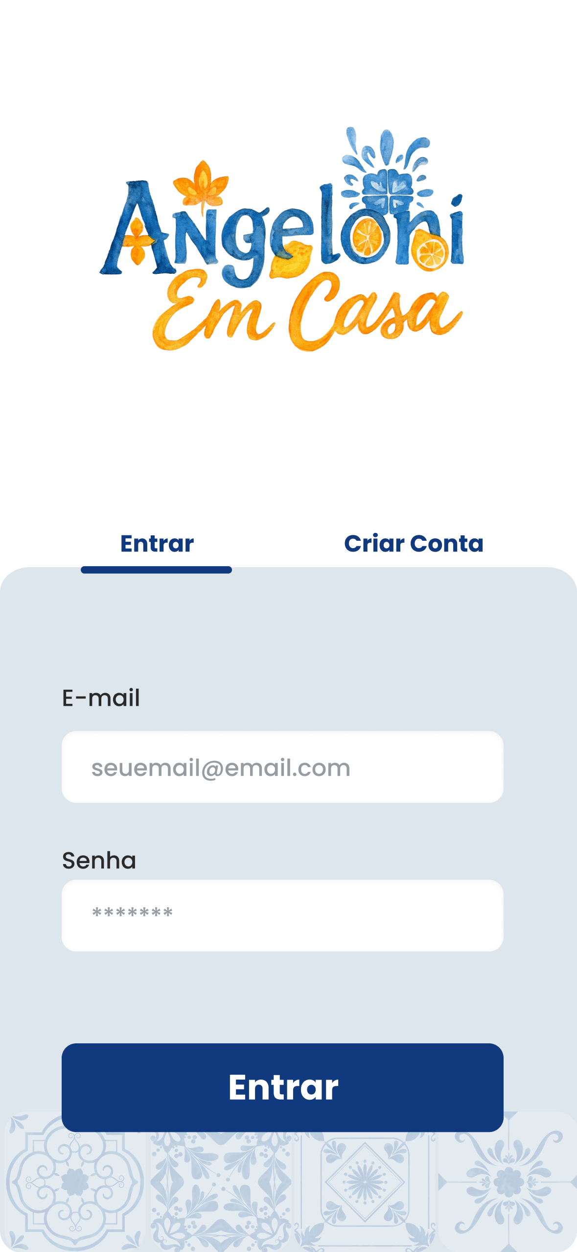 Tela de login do aplicativo