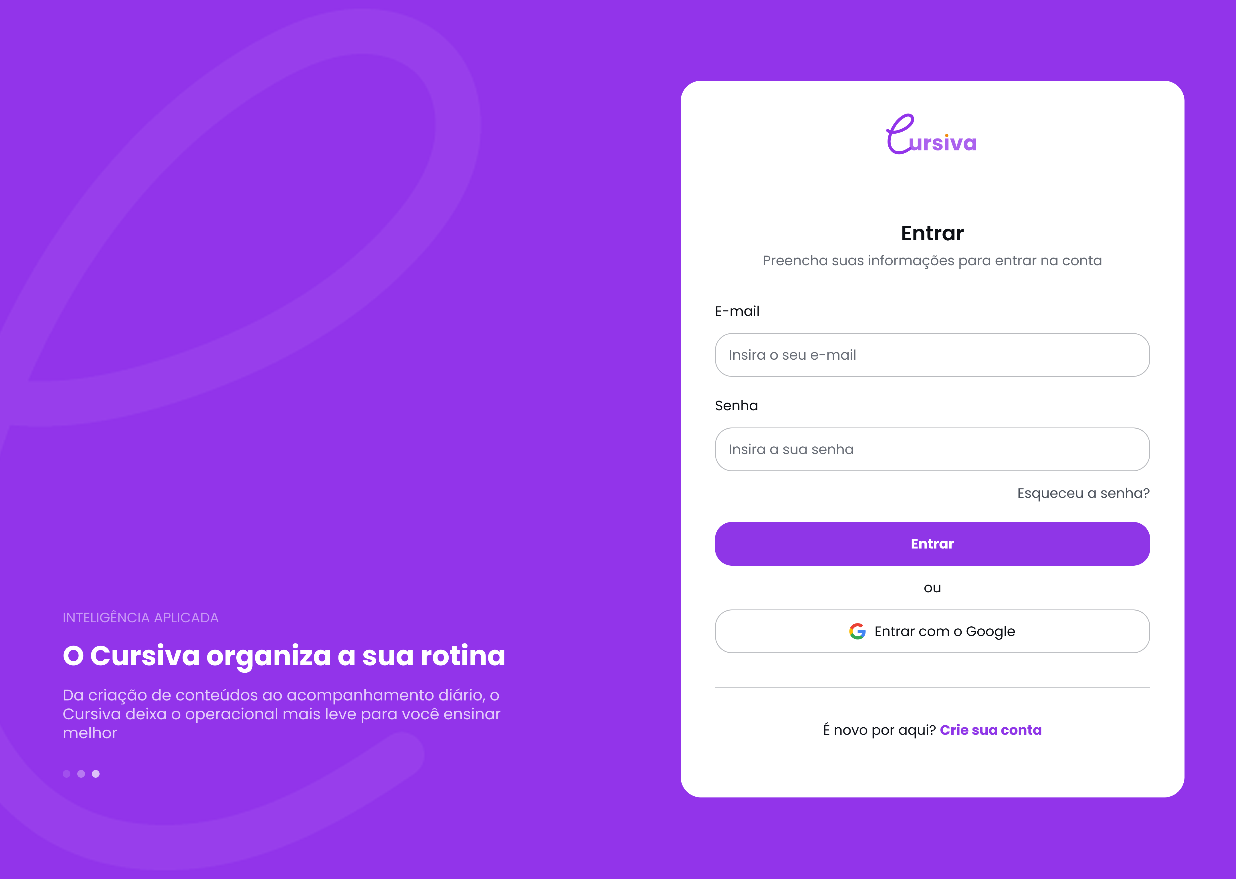 Tela de login reconstruída