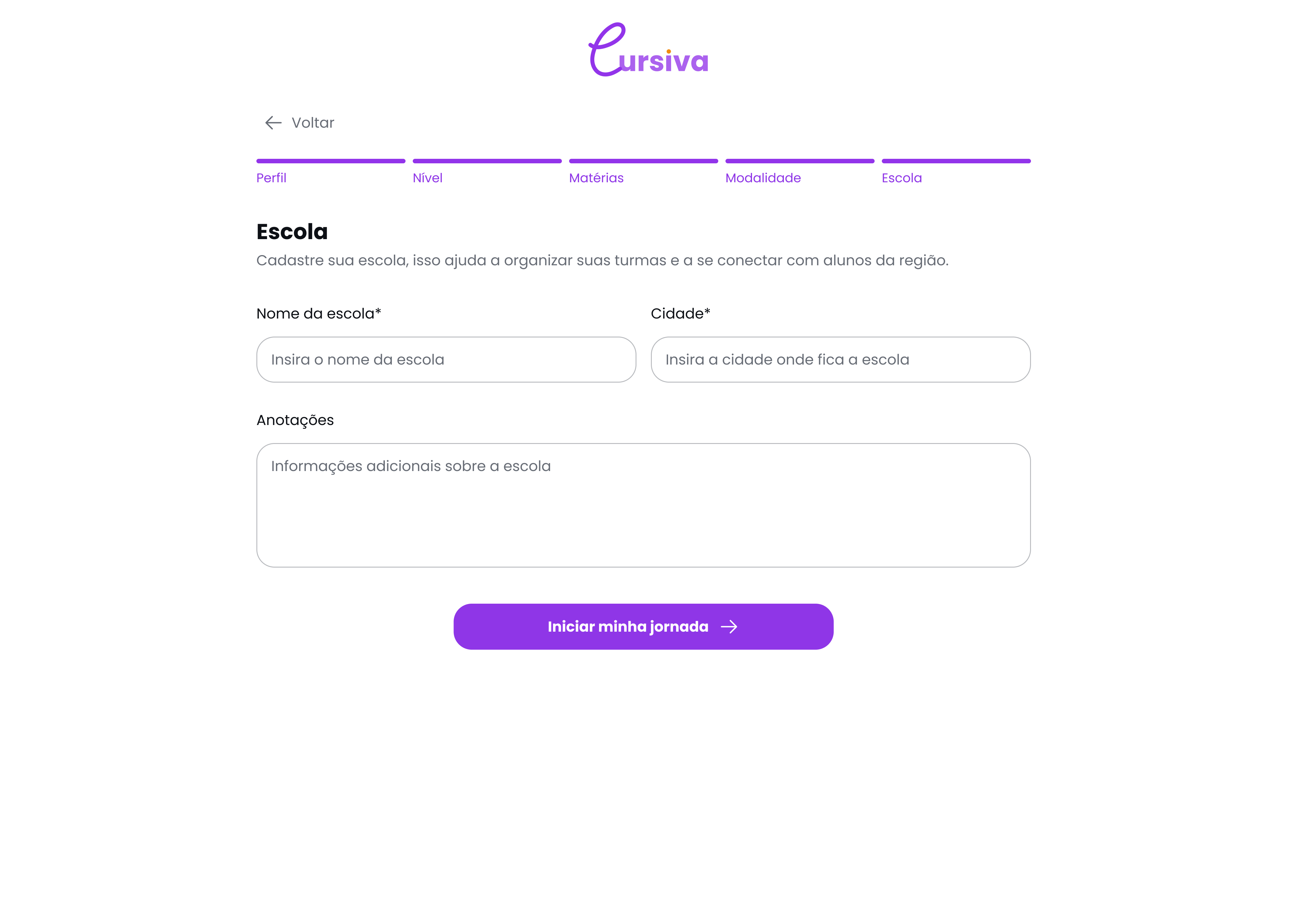 Onboarding: escola