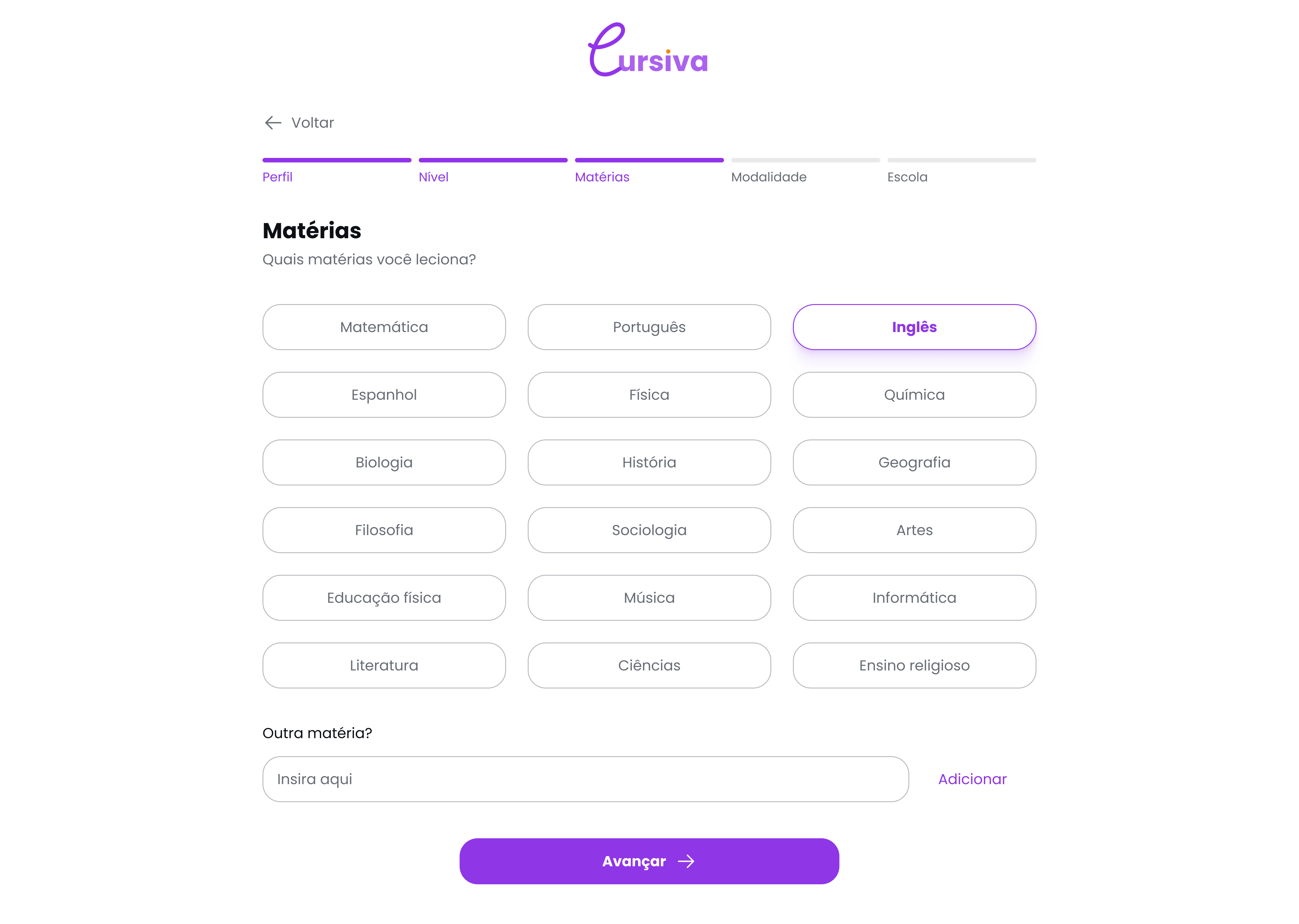 Onboarding: matérias