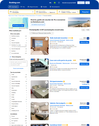Captura da busca de acomodações original do Booking.com
