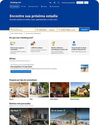 Captura da página inicial original do Booking.com