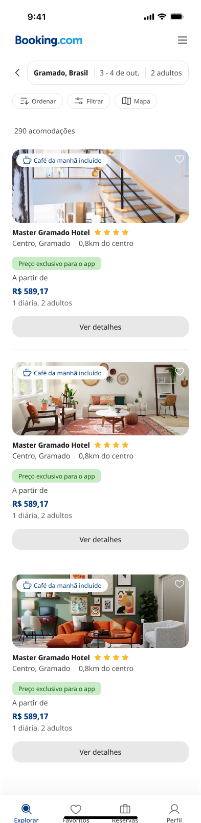 Busca de acomodações: redesign atual em mobile