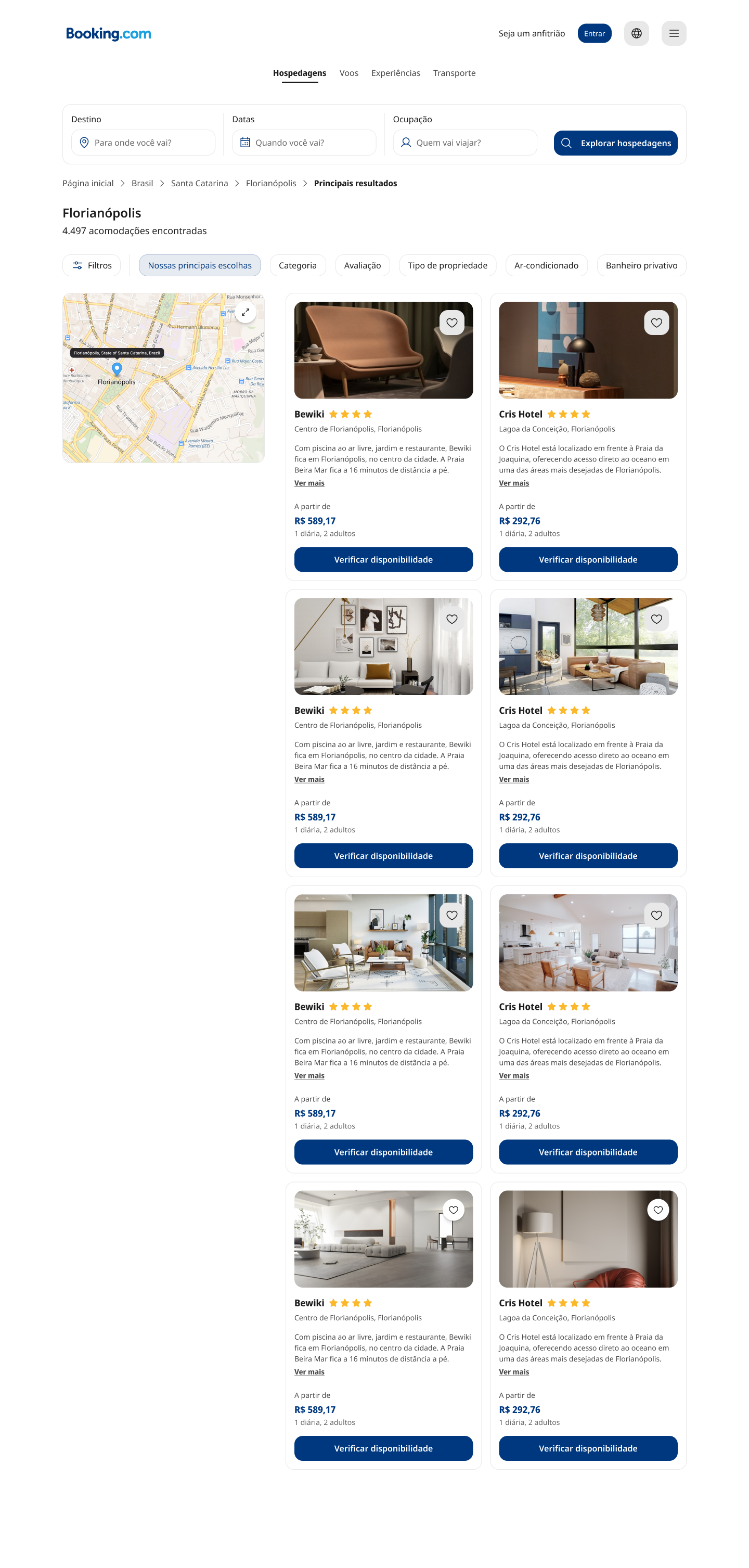 Busca de acomodações: redesign atual em web