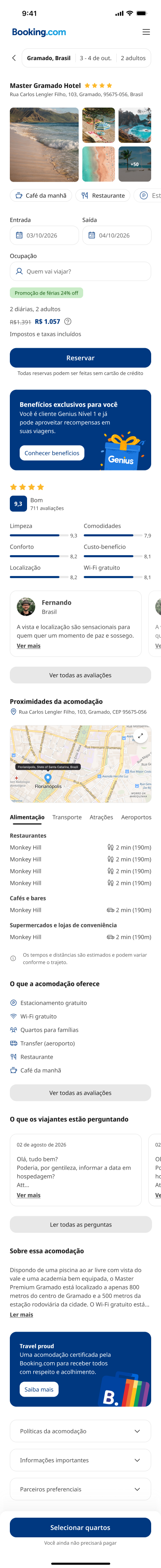 Detalhes da acomodação: redesign atual em mobile